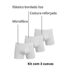 Kit 3 Cuecas Brancas Box Boxer Masculina Confortável Microfibra Cueca Lisa Cueca Cueca Volume