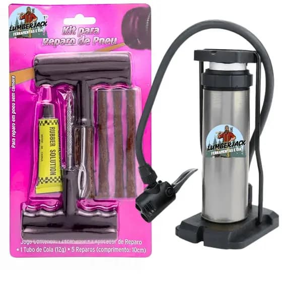 Kit Reparo de Pneu sem Camara Bomba de ar TOP para Motos e Carros