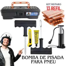 Kit Reparo de Pneu sem Camara para Carro e Moto Selantee Remendo com Bomba de ar Portátil (KIT S.O.S)