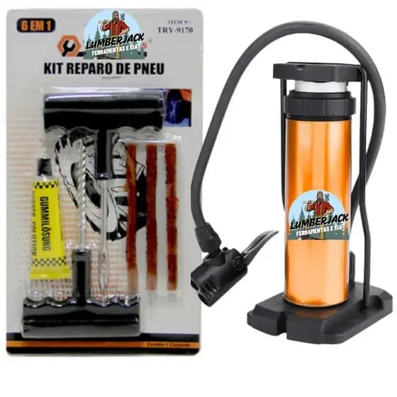 Kit Reparo 3 Refis de Pneu sem Camara + Bomba de ar para Motos e Carros