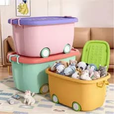 Kit Caixa Organizadora de Brinquedos 50L Colorida com Rodinhas
