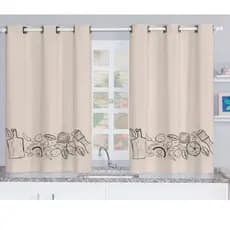 Cortina Blackout de Cozinha Estampada em Blackout PVC - Bege