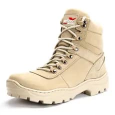 Bota Militar Coturno Masculino Confortável Trabalho Tático Couro Legítimo Areia