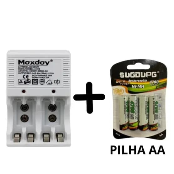 Kit Carregador De Pilhas E Pilhas Recarregáveis E so pilha