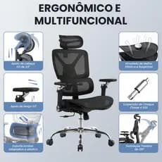 Cadeira Ergonômica Escritório Braços 6D​ Ajustável Apoio Lombar Confortável Tecido Respirável 150kg