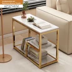 Mesa Lateral Multifuncional Pequena Apartamento Estrutura Metálica Carvalho Cinza Dourado