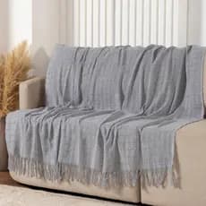 Manta Algodão Decorativa Doha 1,40x1,70m Com Franjas Sofá Cama Sala Moderna Charme Conforto