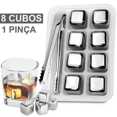 Kit 4/6/8 Cubos de gelo Com Pegador Aço inoxidável reutilizáveis para Bebidas Drinks