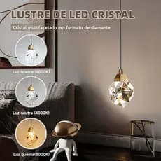 💡💡💡(3 cores em 1 luz)💎Lustre LED Cristal K9 Diamante Luxuoso Moderno para Quarto Sala Restaurante Bivolt 110V–220V