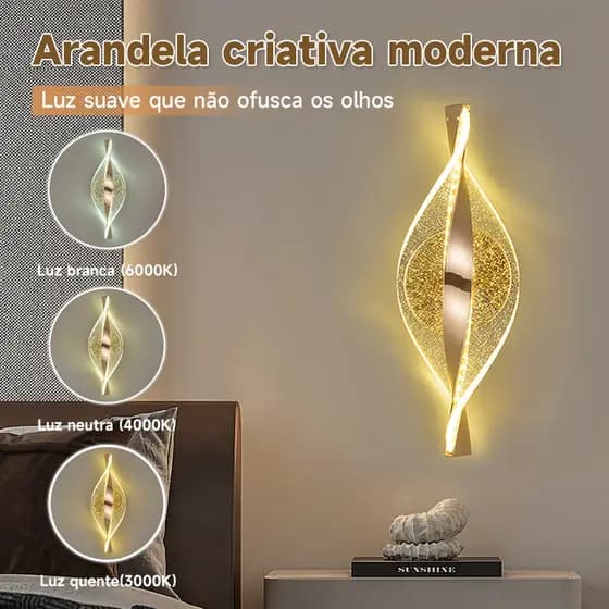 💡💡💡(3 cores em 1 luz) Arandela LED em Acrílico Espiral Dourado  Moderno e Sofisticado  110–220V