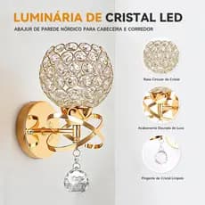 💎💡Kit 2/4/8 Arandela Dourada Moderna de Cristal – Luz para Quarto, Sala, Corredor – Decoração Elegante para Parede