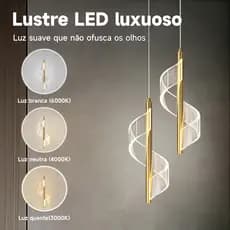 💡💡💡(3 cores em 1 luz)Lustre LED Espiral Dourado Estilo Minimalista Moderno para Sala e Quarto 110-220v
