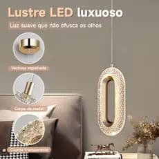 💡💡💡(3 cores em 1 luz)Lustre de Cristal Dourado Oval Estilo Luxuoso Moderno para Sala Quarto Corredor Bivolt 110V–220V