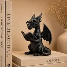 Escultura Dragão livro Decorativo Geek para Estante Mesa Quarto Gamer Medieval RPG Impressão 3D Presente Criativo