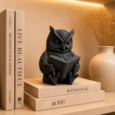 Escultura Coruja Leitora Decorativa presente Enfeite para Estante Mesa Quarto Geek Gamer Impressão 3D