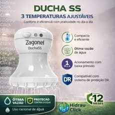 CHUVEIRO ELETRICO DUCHA SS 3 TEMPERATURAS BRANCO ZAGONEL