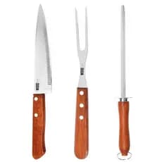 Kit Utensílios para Churrasco 3 Peças Faca Garfo Chaira Afiador Utensílios Domésticos  Profissionais