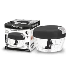 KIT com 2 Processadores de Alimentos Triturador 3 lâminas 500ml Alho, Legumes, Verduras - Preto - Original Line