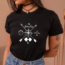 Blusa Feminina T-shirt Baby Look Bússola Delicada Detalhada Camiseta Feminina Algodão Malha Premium