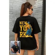 Camiseta Feminina Streetwear 100% Algodão Estampada New York Estatua Amarela COSTA Camisa Unissex Premium LANÇAMENTO