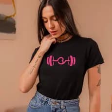 Blusa T-shirt Camiseta Baby Look Feminina Halter Academia Básica Blusinha Algodão 100% Manga Curta