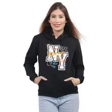 Moletom Blusa De Frio Feminino NY Cidade Grande Colorido Inverno Outono 2025 Com Capuz Bolso Canguru Algodão Quente
