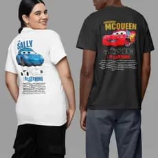 Kit Camiseta Casal Carros Relâmpago Mcqueen e Sally Camisa Algodão Camisas Unissex Novo Casual