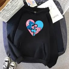 Moletom Blusa De Frio Feminina Stitch E Angel Lançamento 2025 Bolso Canguru Com Capuz Flanelado 100% Algodão