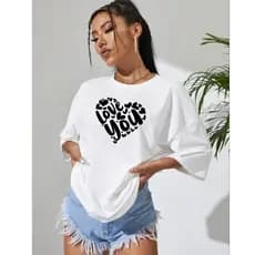 Blusão Camiseta Feminina Coração Love You De Ombro Caído Estampada Streetwear Algodão 100% Malha Premium