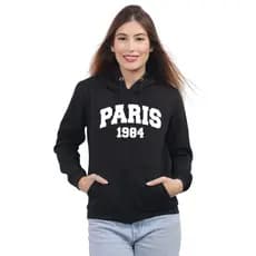 Moletom Blusa de Frio Feminino Paris 1984 Com Capuz Bolso Canguru Algodão Outono Inverno 2025