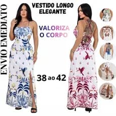 vestido longo feminino estampado casual fresquinho y amarração cruzada nas costa, veste 38 ao 42 .