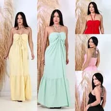 vestido feminino, longo detalhe no busto, moda verão TECIDO VISCO SARJA, veste de 38 ao 42.