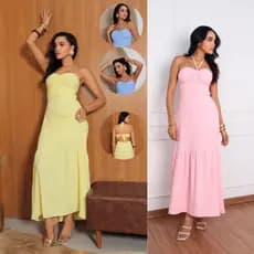 Vestido longo feminino liso 2 formas de usar com bojo .