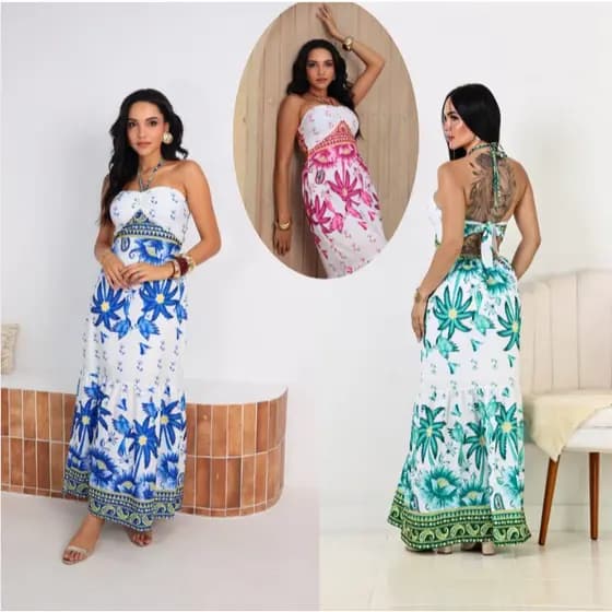 Vestido longo feminino estampado estilo tamara que cai com bojo...