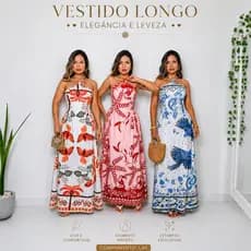 Vestido Longo Feminino Gola Halter Estampado Elegante Leve Moda Verão 2026