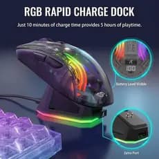 ATTACK-X2 Pro Modo Triplo Mouse sem fio para jogos,  recarregável, Shell transparente, RGB, 4000 DPI