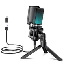 Microfone Zealsound RGB USB condensador profissional para PC PS4 PS5 Mac celular e streaming