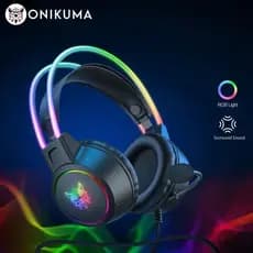 ONIKUMA X15 Pro Over-Ear Headphones  Wired Cancelando Fones De Ouvido Pink Cat Orelhas Rgb Luz