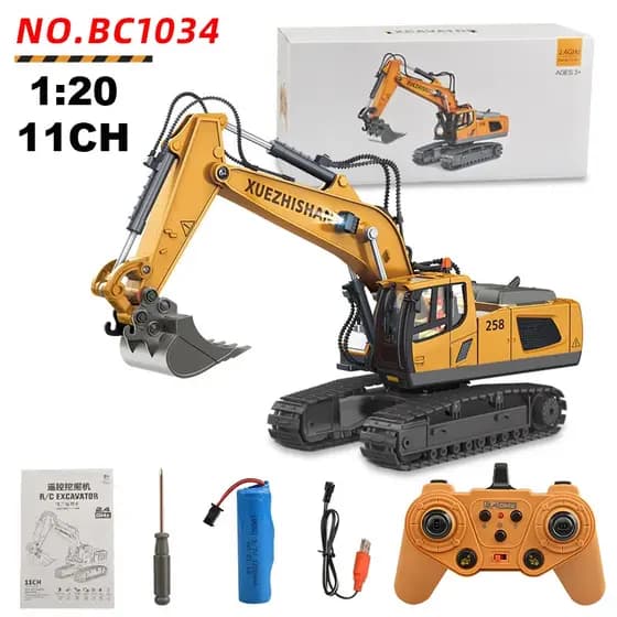 Escavadeira Caminhão Basculante Controle Remoto RC Model Car Toy, Profissional Liga De Plástico,