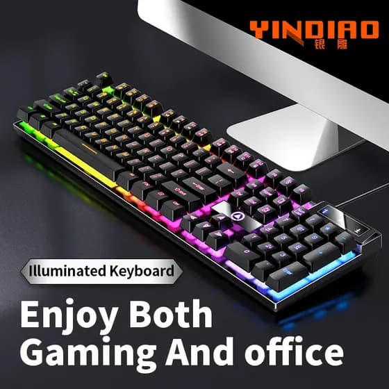 YINDIAO-Teclado Gamer Wired com Numpad, Laptop, Desktops, PC, Computador,  Perfil Baixo, Gamer