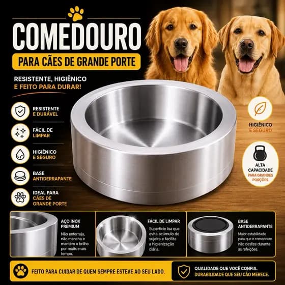 COMEDOURO PESADO POLIDO DE ALUMÍNIO PARA CÃES  GATOS POTE DE RAÇÃO RESISTENTE