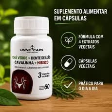 Chá Verde + Dente de Leão + Cavalinha + Hibisco 60 e 120 Cápsulas | Suplemento Alimentar