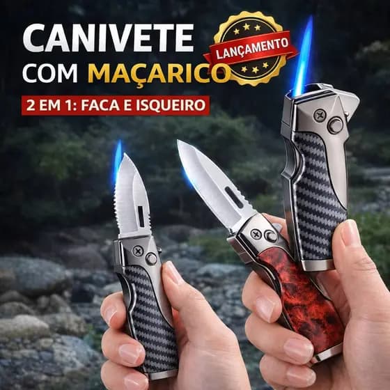 Mini Maçarico Acendedor Multifuncional Isqueiro à Prova de Vento com Canivete Camping Dobrável（sem gas）