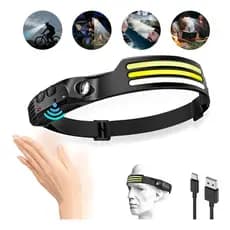 Lanterna de Cabeça Recarregável 3 Led Corpo Motion Camping Torch Light Lamp Com Usb