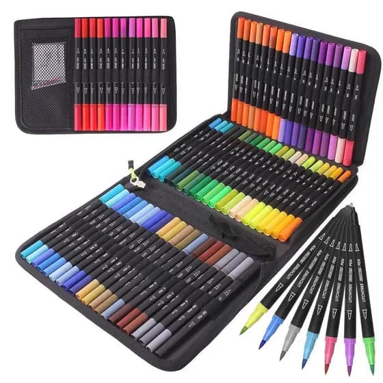 Kit 48 / 80 / 100 Ponta De Pincel Fina Colorida Caneta Base de água Com Estojo Zíper