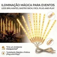 Luzes Cascata 8 Tubos Efeito Chuva Meteoro Decoração Natal 110v Branco Quente 50cm