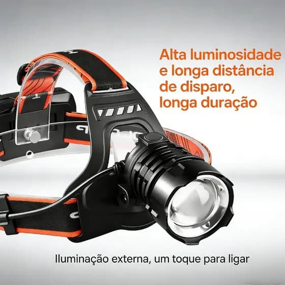 Lanterna de Cabeça LED Preto - Iluminação Precisa, Foco Máximo, Capacete Recarregável