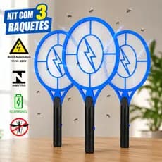Kit Raquete Mosquito Elétrica Recarregável Controle de Insetos Voadores Uso Doméstico Promoção