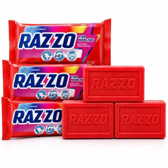 kit 5 Sabão Tira Manchas Razzo Glicerinado 150g Remove Gordura Café Chocolate e Sujeiras Difíceis