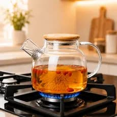 Chaleira De Vidro 1 Litros Com Tampa Bambu Chá E Café Gourmet Premium Borossilicato Promoção